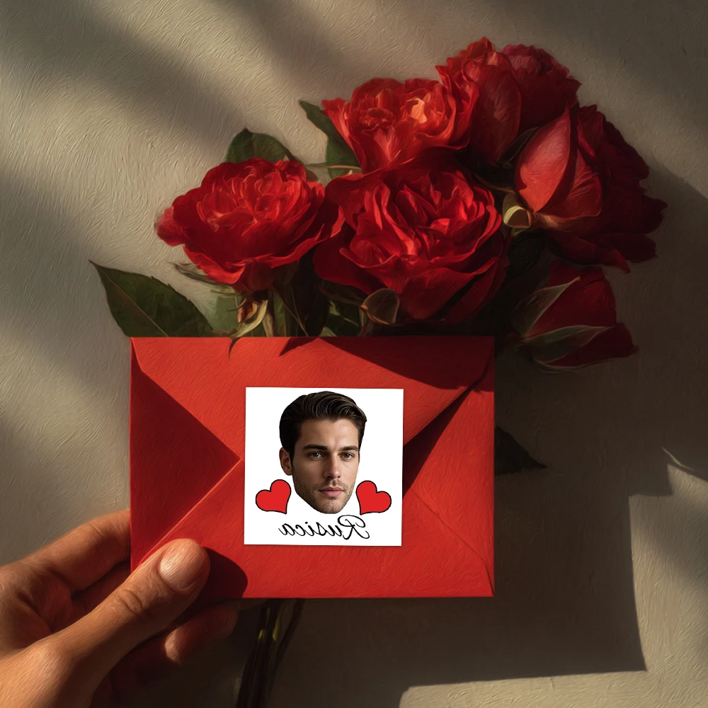 22/44 Stück individuelle Foto-/Namenaufkleber, rotes Herz-Design, Verpackungsdekorationszubehör, Valentinstags-Geschenkdekoration
