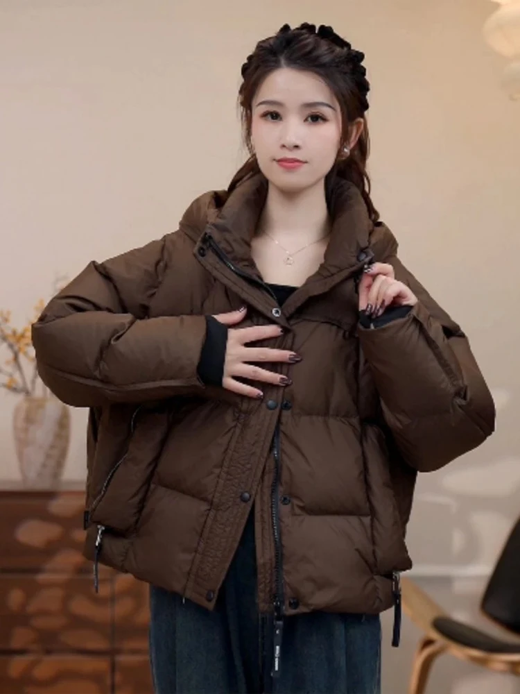 

Ce Brown ort Cotton Jaet Women's Faion Loose Bread Sle Coat Winter Design Hat Included Slimming Thiened Korean Ve...