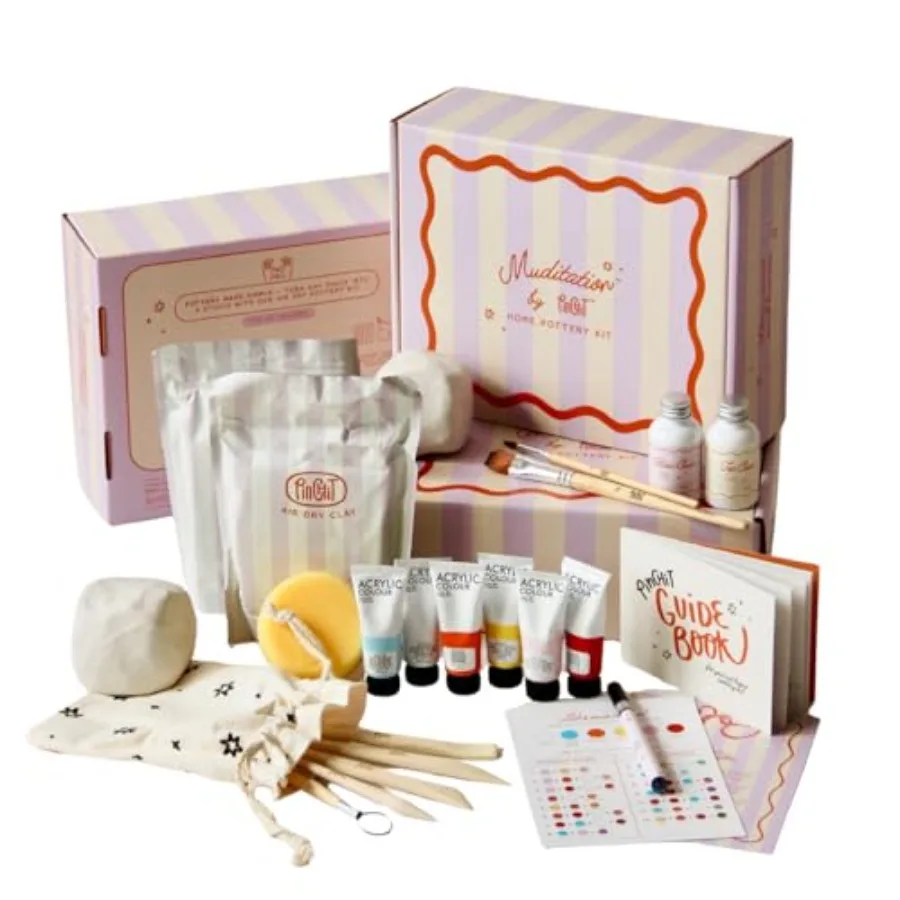 

【Spot goods】Muditation Pottery Kit by DIY Air-Dry Clay Craft Set with Tools Paints Brushes Sealant and Guide Beginner-Friendly