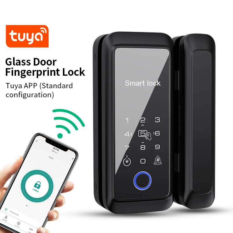 13.56Mhz RFID Tuya Smart Lock For Glass Wooden Door Biometric Fingerprint Lock Digital  Electronic Glass Door Lock Drill free