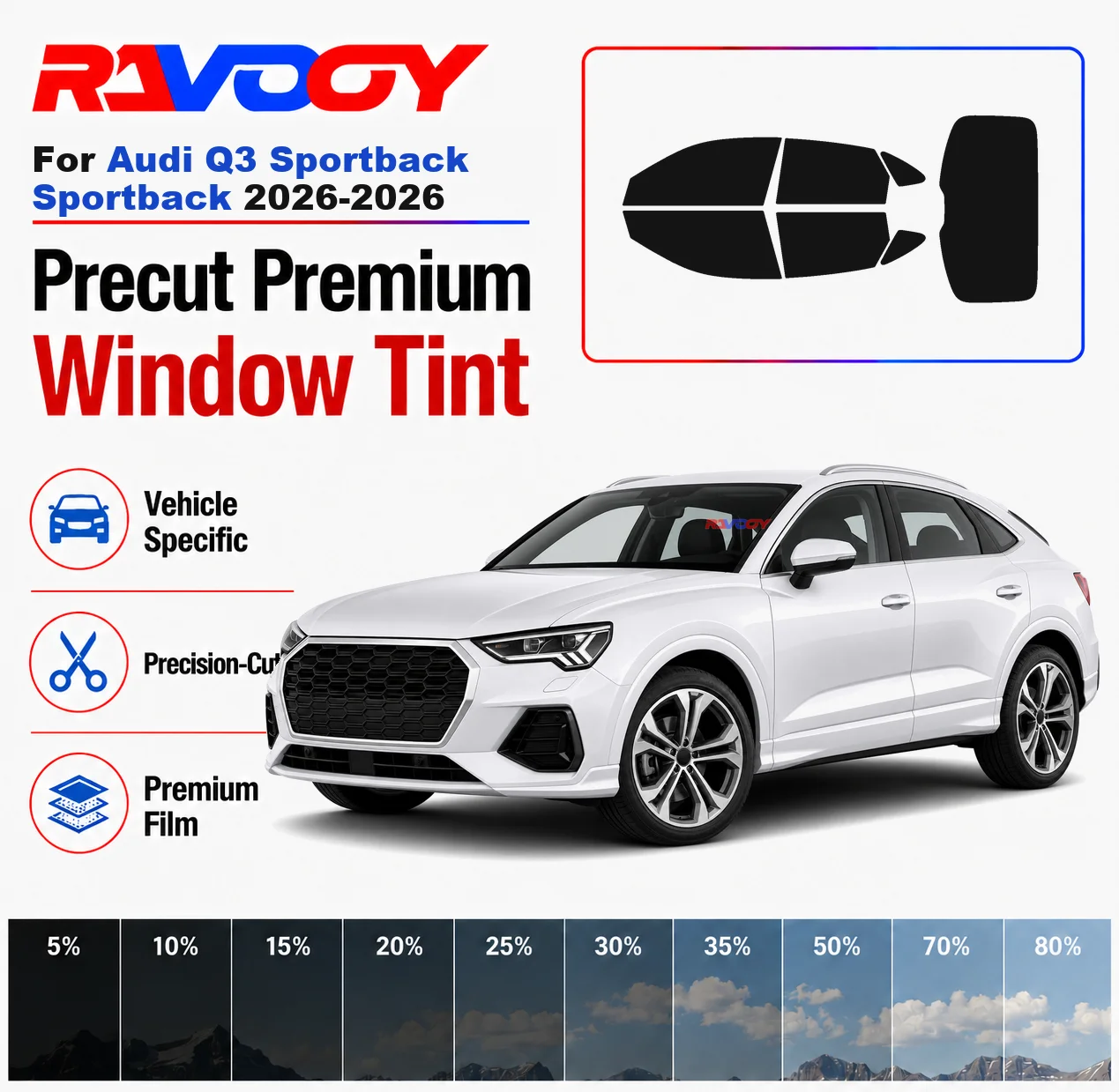 

Premium Precut Window Tint Kit Front Rear Windows For Audi Q3 Sportbk Sportbk 2026-2026 Complete Set Car Solar Nano Ceramic Film