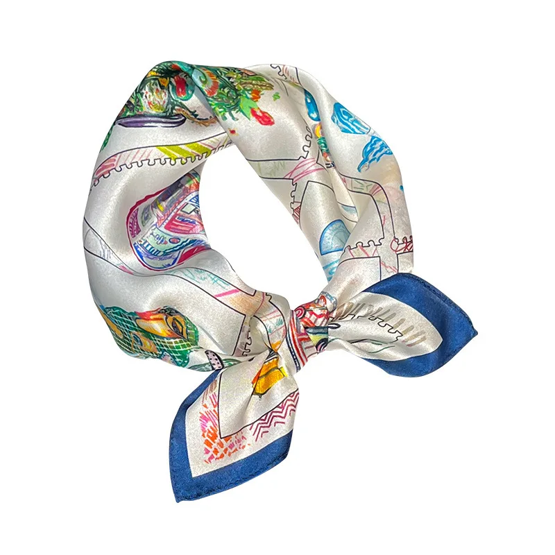 

2025 100% Silk Floral Print Square Scarf Women 53cm Korean Style Spring Summer Bandana Neckerchief Bag Scarf Hair Tie Shawl