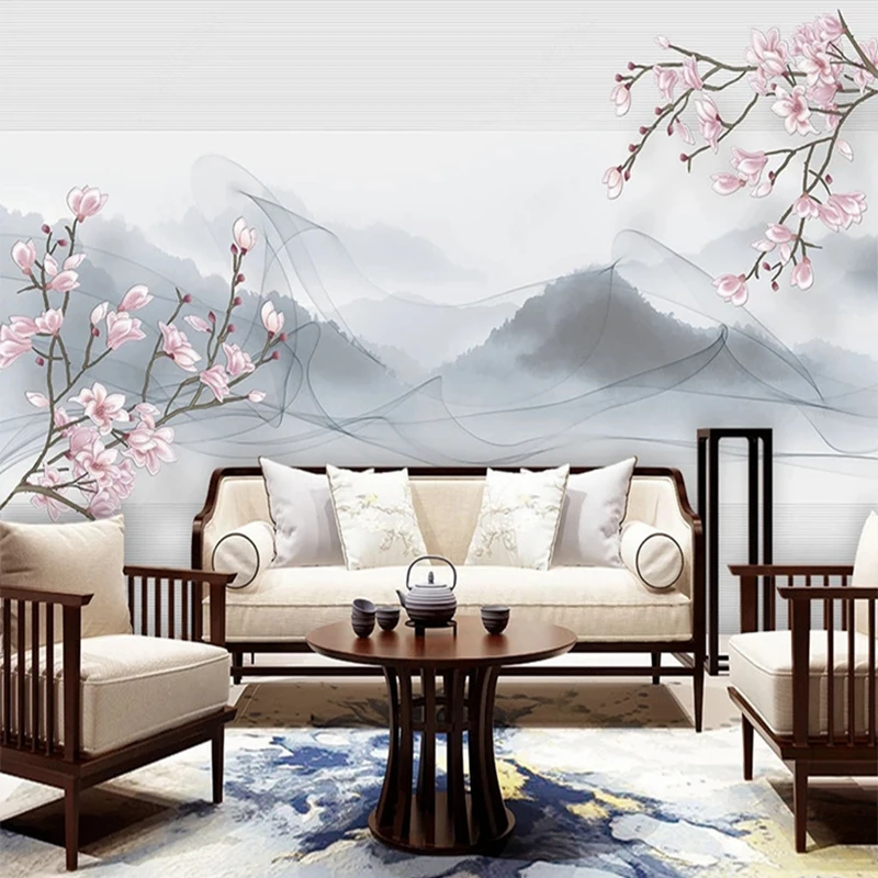 

Custom 3D Photo Chinese Ink Pianting Flowers Branches Landscape Wallpaper for Living Room TV Background Wall Mural Home Decor