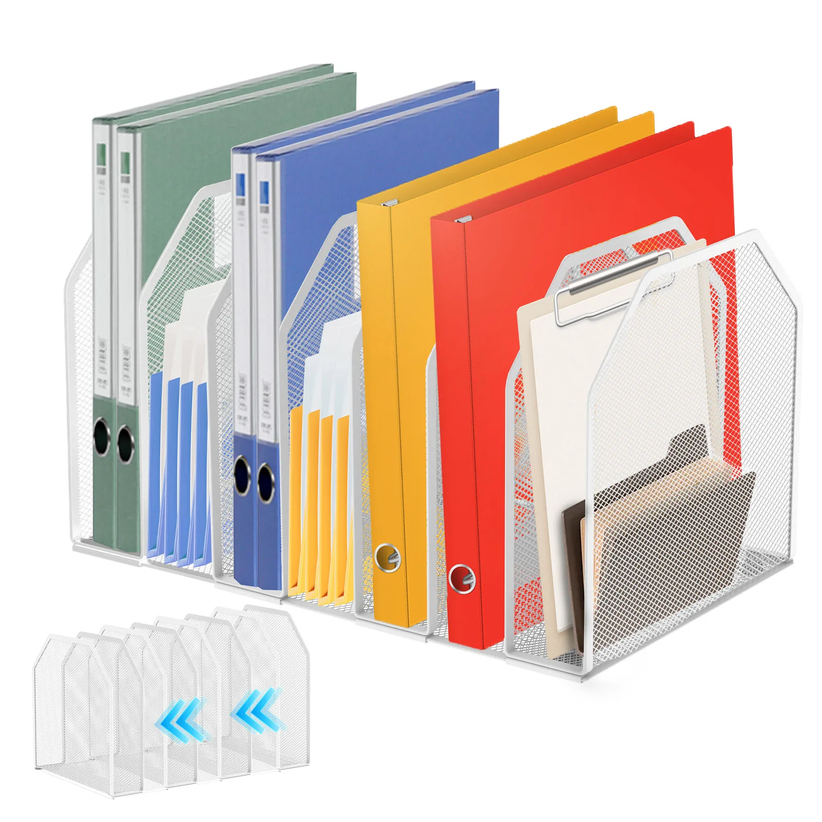 Metal File Rack 5/7 Section Office Desk Shelf Standing Desktop File Folder Adjustable Mesh File Folder Stand for Home Office