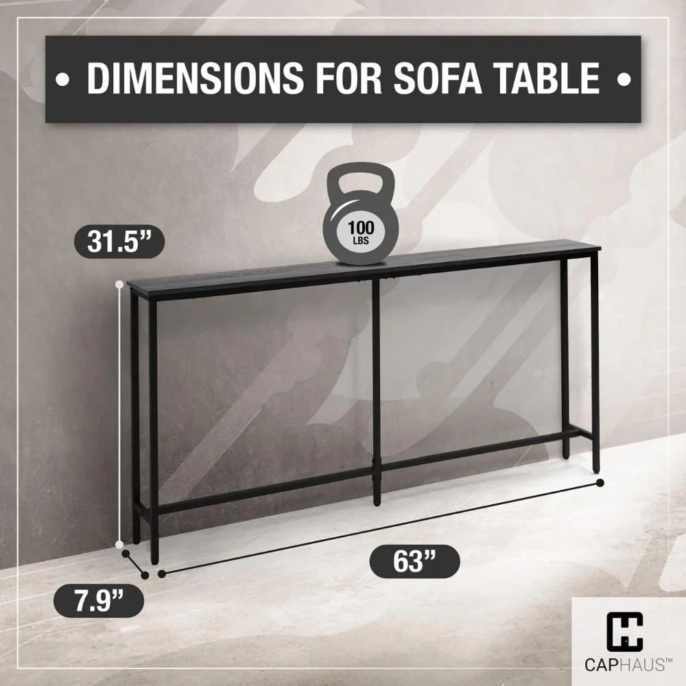 63' Narrow Long Console Table for Entryway, Living Room & Hallway