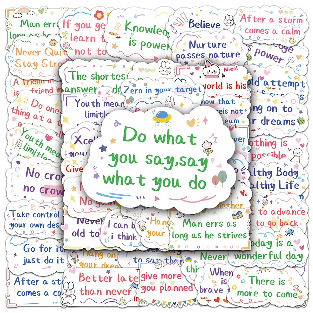 

10/30/50pcs Colorful Inspirational Phrases Stickers Fresh Style Aesthetic Sticker Scrapbook Luggage Phone Graffiti Decals Gifts