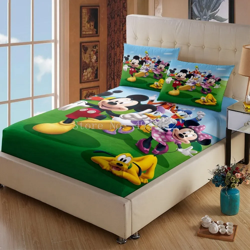   Anime mnnie mickey mouse capa de colchão lençol lençóis roupa de cama para crianças adolescentes colcha decoração do quarto