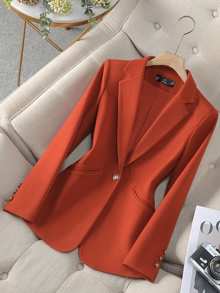 Fashion Women Blazer Ladies Gray Khaki Brown Solid Long Sleeve Female Business Work Wear Slim Formal Jacket For Autumn Winter