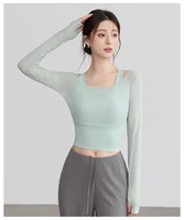 Yoga Clothes Autumn and Winter Sports Tops with Chest Pads Tight-fitting Slimming Long-sleeved Stylish Training Fitness Gym Top - Image 4