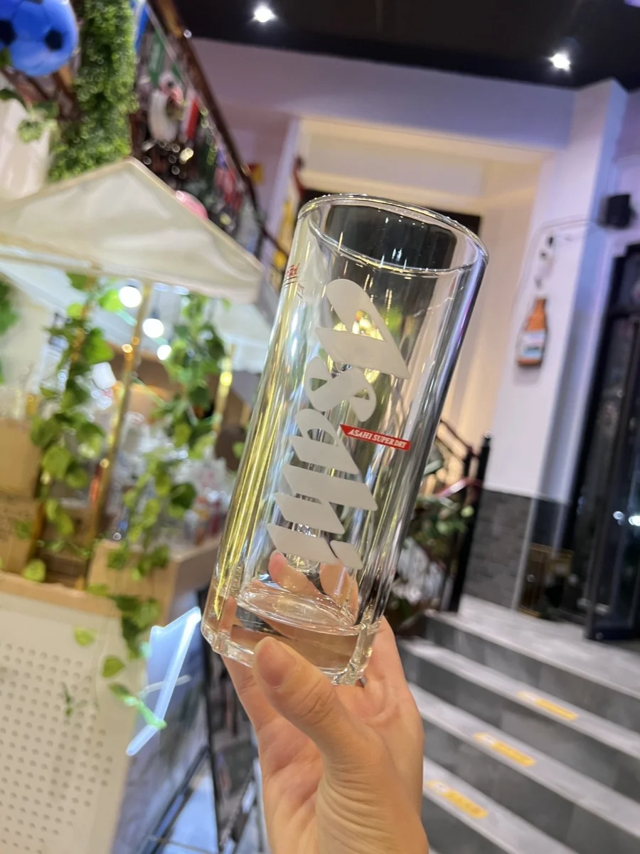 Vasos de Cerveza Asahi uesos con Asa para Cocina Japonesa, Vasos de Cerveza Artesanal Premium, Forma Redonda, Capa Única