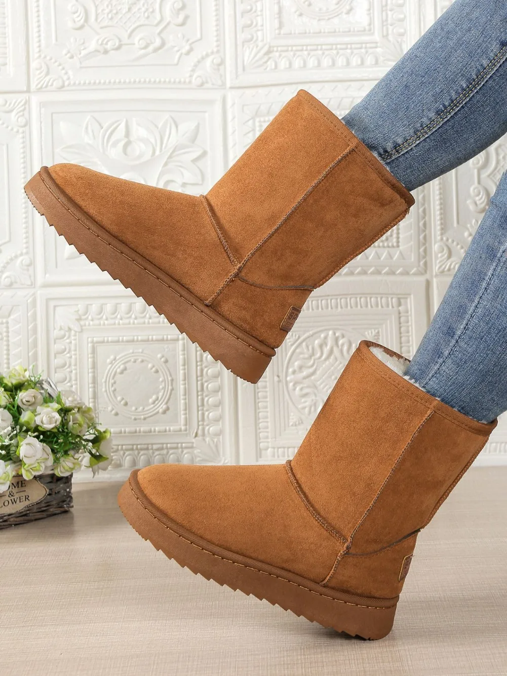 Wasserdichte, warme Plateau-Schneestiefel für Damen, große Größen, Winter-Slip-On-Stiefel, flache, lässige Damenstiefel, 2026 neue Mode – Detail 8