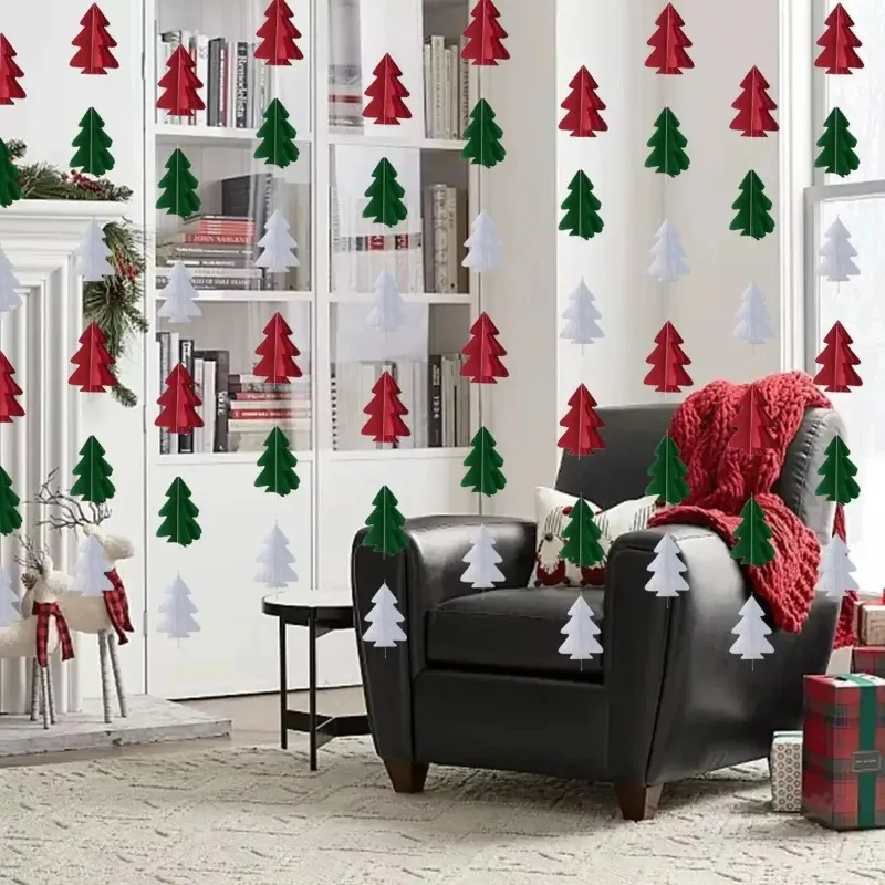

2pcs Mini 3D Christmas Tree Paper Garlands Ornaments Xmas Pendants Noel Natal Navidad 2025 Merry Christmas Background Wall Decor