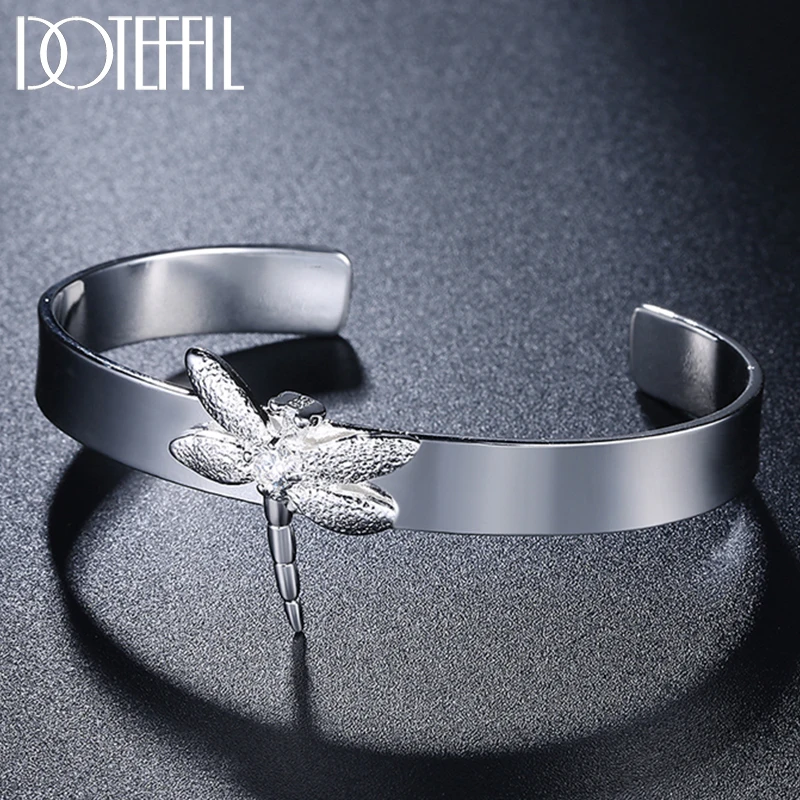 

DOTEFFIL 925 Sterling Silver Dragonfly Smooth Bangle Bracelet For Woman Man Wedding Engagement Fashion Charm Party Jewelry