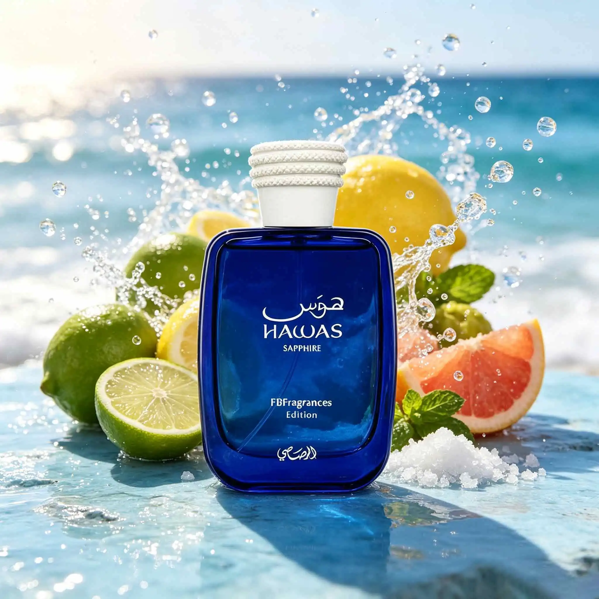 Hawas Sapphire For Him Perfume 100Ml, Cool Marine Aquatic Scent, Mint-Citrus Opens Vividly, Woody Amber Balances Notes, All-Season Versatile, Fully Build Sharp Refreshing Gentleman Vibe.