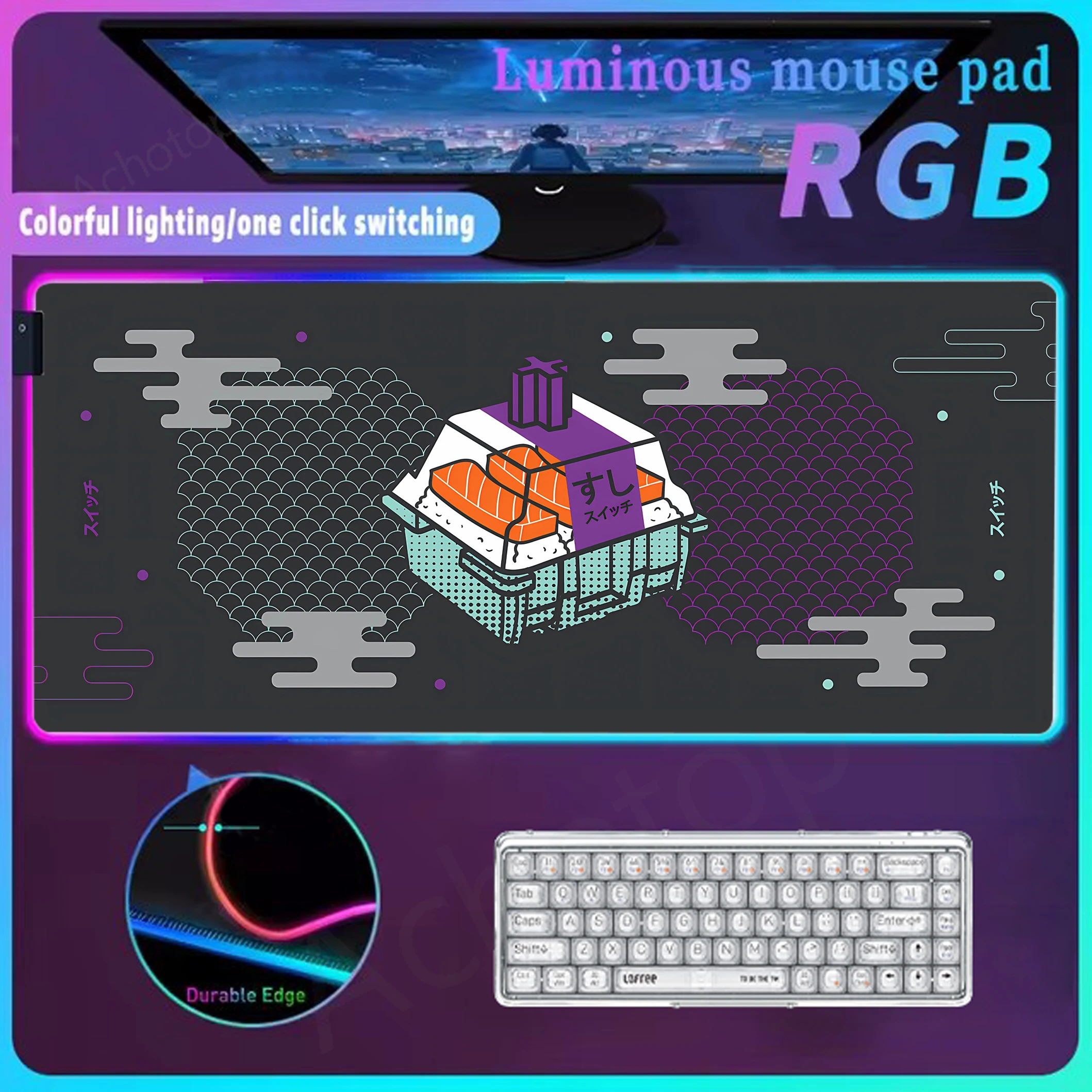 

Keycaps Rgb Mouse Pad Gaming Mousepad XL Large Glow Mouse Pad Locking Edge Mouse Mat Gamer Led Keyboards Pads Rubber Desk Mat