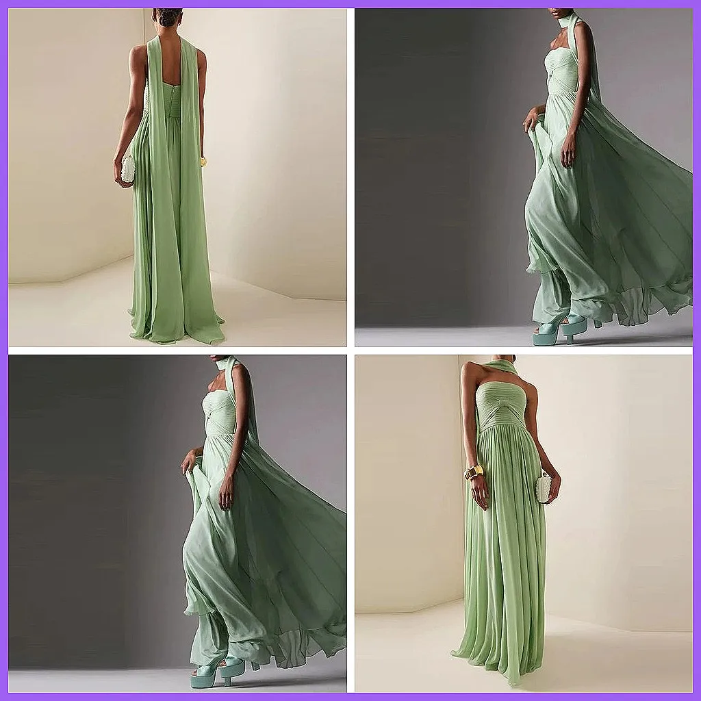 Elegant High Waisted Backless Evening Dress for Women, Long Draped Tube Top Party Dress with Big Hem (Characters: 78)