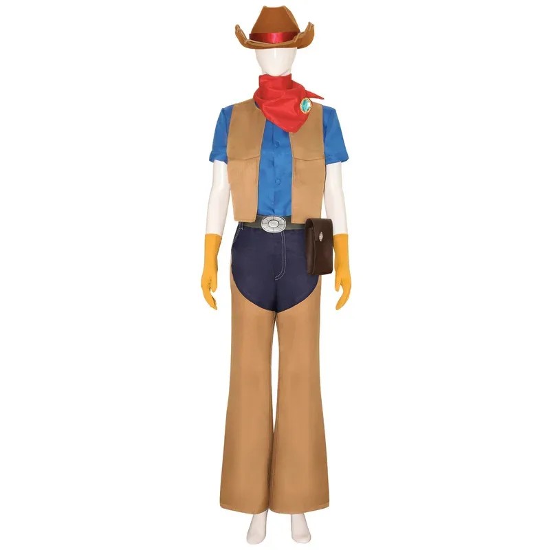 Princesa Peach Cos Cowboy occidental Top y pantalones con sombrero Disfraz de cosplay Disfraces de Halloween Trajes de fiesta de carnaval para mujer;