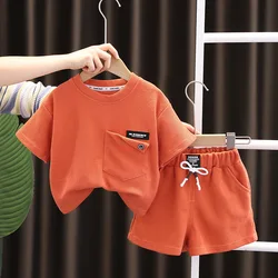 Korean Baby Boys Clothing Sets Kids Solid Short Sleeve T-Shirt + Shorts 2Pcs Suit for Boys Children Cotton Clothes Sport Outfits