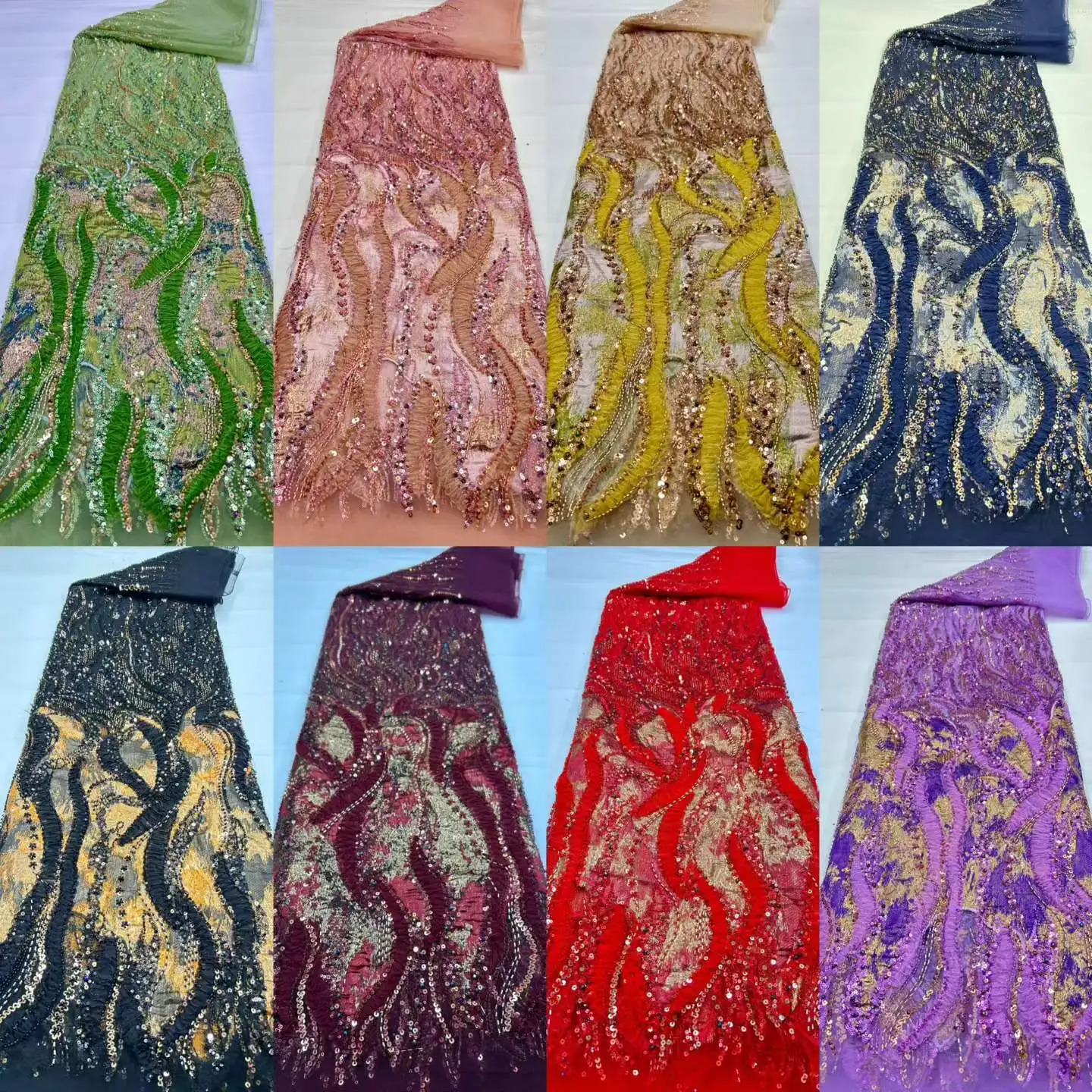 Wholesale Fashion Lace Fabric 2026 High Qulity Beads Sequin Embroidery Fabric Fall and Winter for Women Evening Party Dress 3759