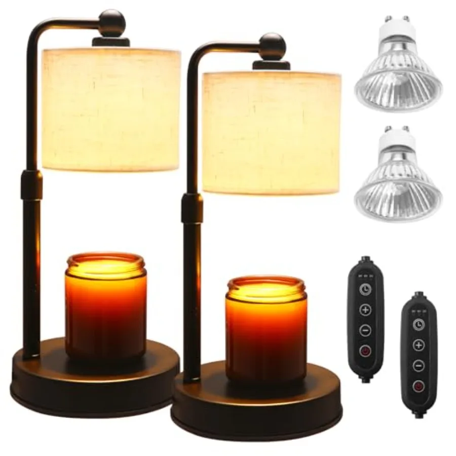 2 Pack Candle Warmer Lamp with Timer - Dimmable and Height Adjustable Flame-Free Wax Warmer for Safe Use with Jar Candles - Hom