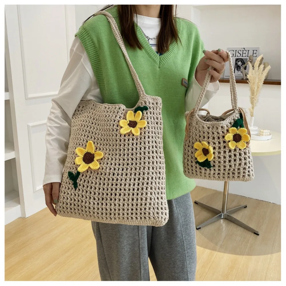 Knitted Handbags Female Large Capacity Totes Women\'s Shoulder Bag Autumn Winter Bag Purses Casual Woven Shopping Bag