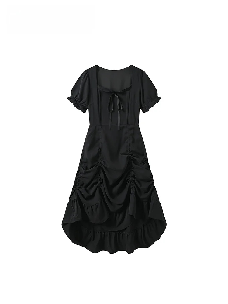 

CaraCLUB Summer New plus Size Women's Dress Bubble Sleeve Square Collar Long Skirt Fashionable Aging Retardation Casual Wear