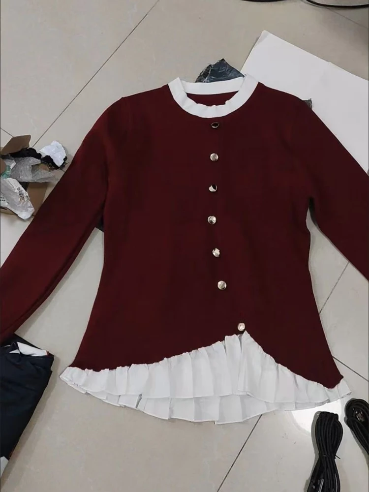 Jesień Zima Elegancki Szyk Patchwork Miękka Wełna Smukłe Swetry Odzież Damska Moda O-neck Długi Rękaw Dzianinowy Kardigan