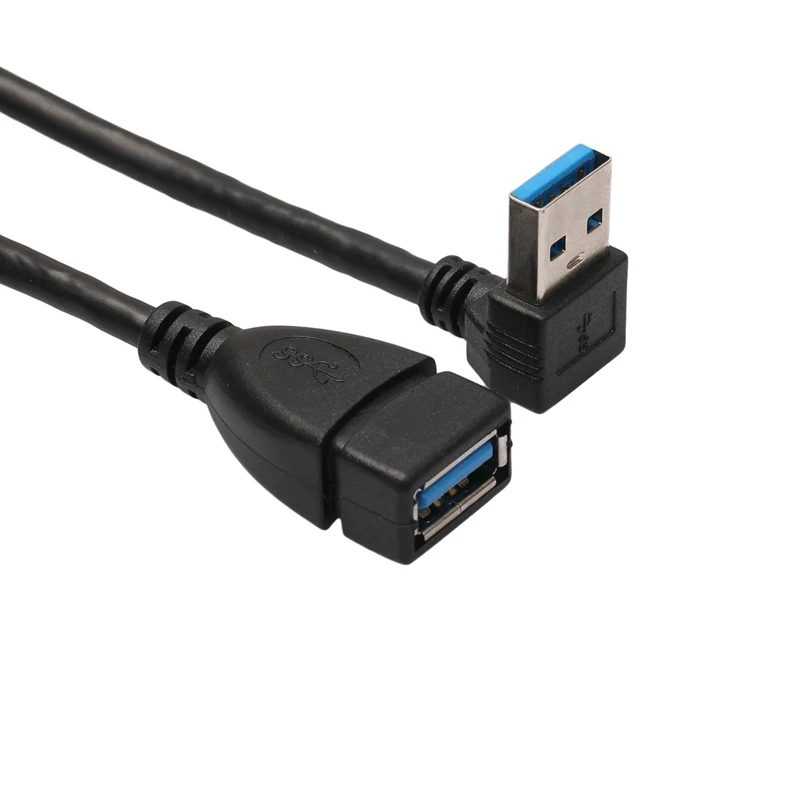 AS95 2X USB 3.0 Right Angle 90 Degree Extension Cable Male to Female Adapter Cord 20cm Black
