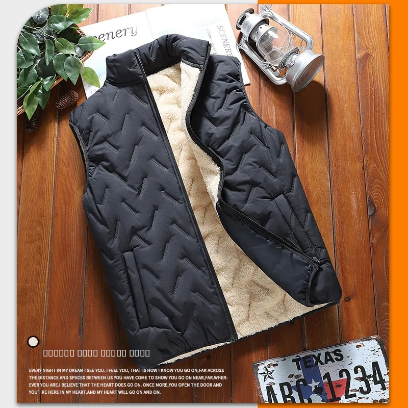 

Lamb Velvet Warm Vest Thiened Autumn Winter Men's Casual Svel Jaet Youth Faion Polyester Fiber Zipper Closure Sol...