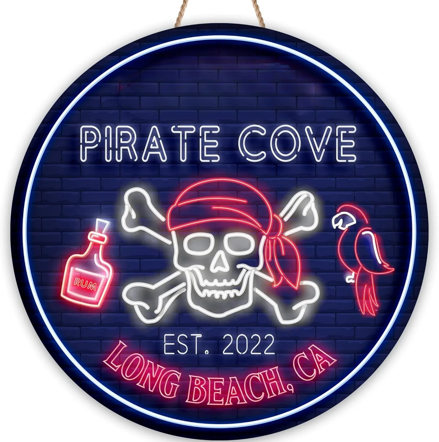 Letrero De Madera Pirata Con Calavera Y Ancla – Decoración Náutica Para Pared (10″ X 7″) – Terra Cottage – Elige Azul O Rojo