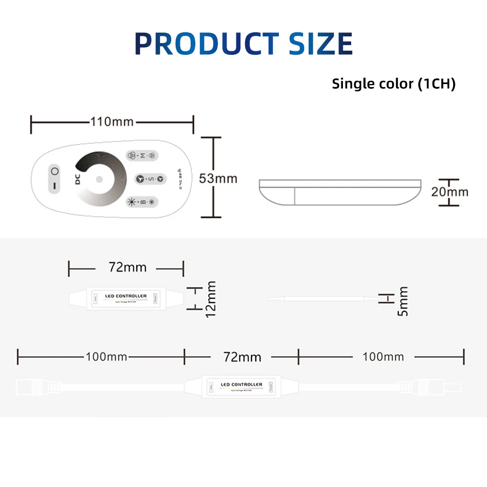 Mini kontroler LED DC 5-24V 6A pojedynczy podwójny kolorowy ściemniacz ct z Rf 2.4G bezprzewodowy pilot w pełni dotykowy dla 5050 2835 diody na