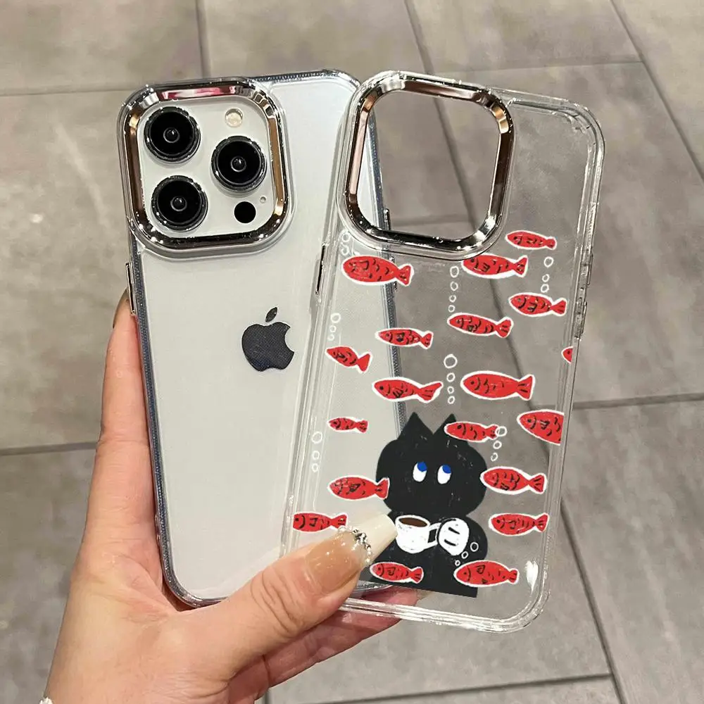

Cute Black Cat Print Phone Case For iPhone 17 Air 16 15 14 Plus 13 12 11 Pro Max 16e Shockproof HD Clear Back Cover