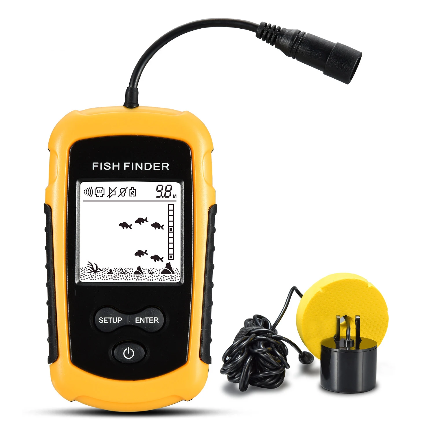 Portable Fis h Finde r Ice Fishing Sonar Sounder Alarm Transducer 0.7-100m Fishing Echo Sounder