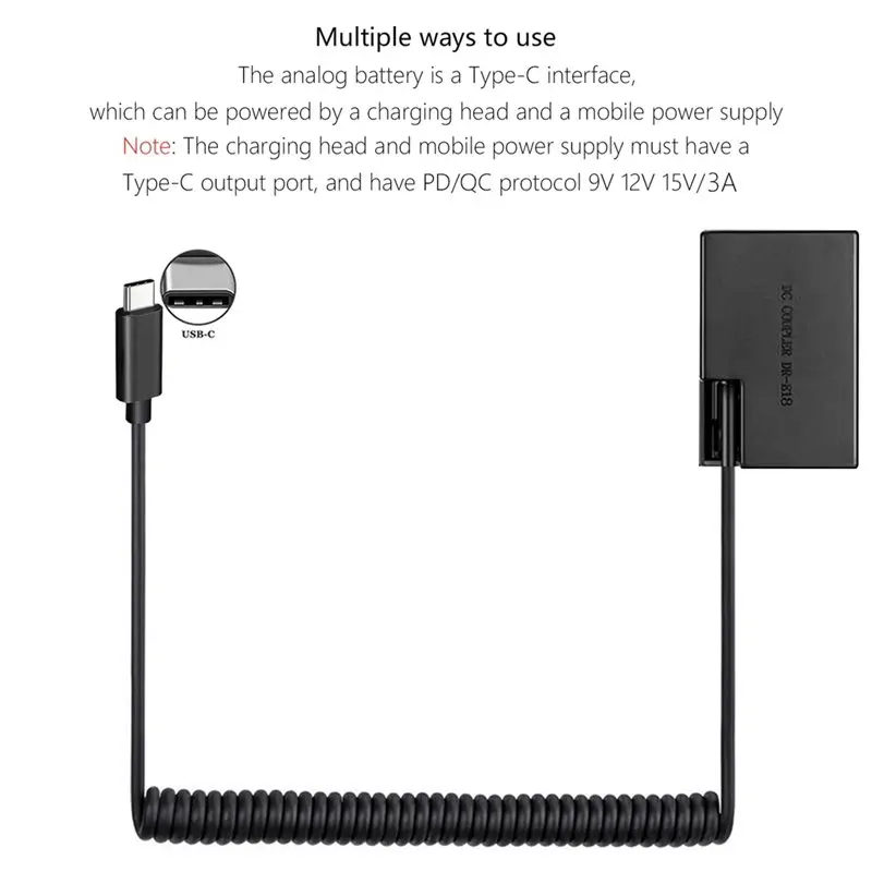 AC Adapter Kit For Canon EOS 200D 200D II 250D 750D 760D Cameras- ACK-E18 DR-E18 LP-E17 Type-C Power Coupler Dummy Battery-Y41A
