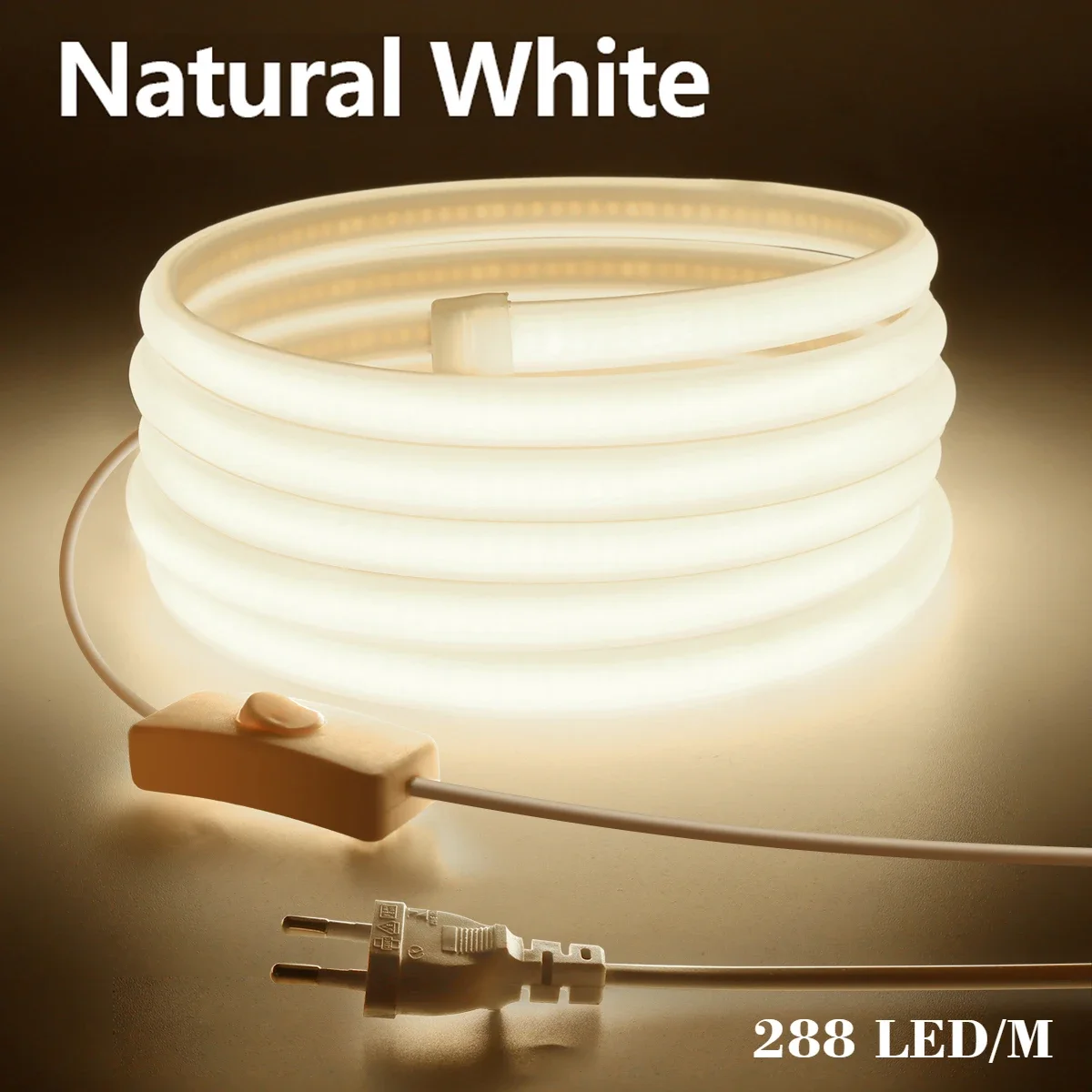 

High Bright COB LED Strip Light 288leds/M EU Plug 220V Outdoor Garden FOB LED Tape For Bedroom Kitchen Lighting