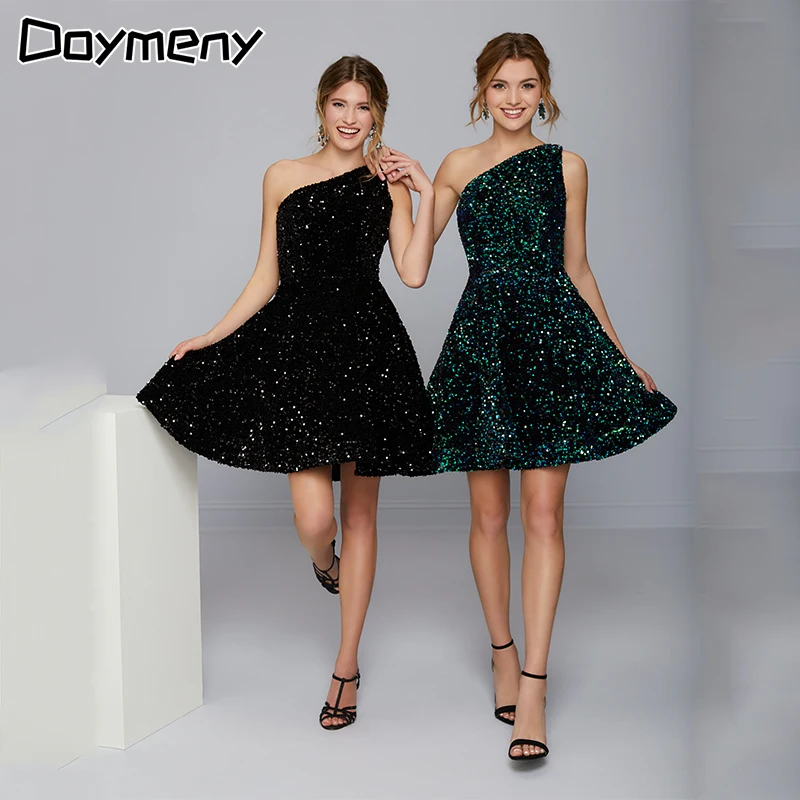 Women  2023 Midi Sparkly Sequins Cocktail Dresses One Shoulder Party Dinner Gown Prom Teen Homecoming  Evening Mini Vestido De