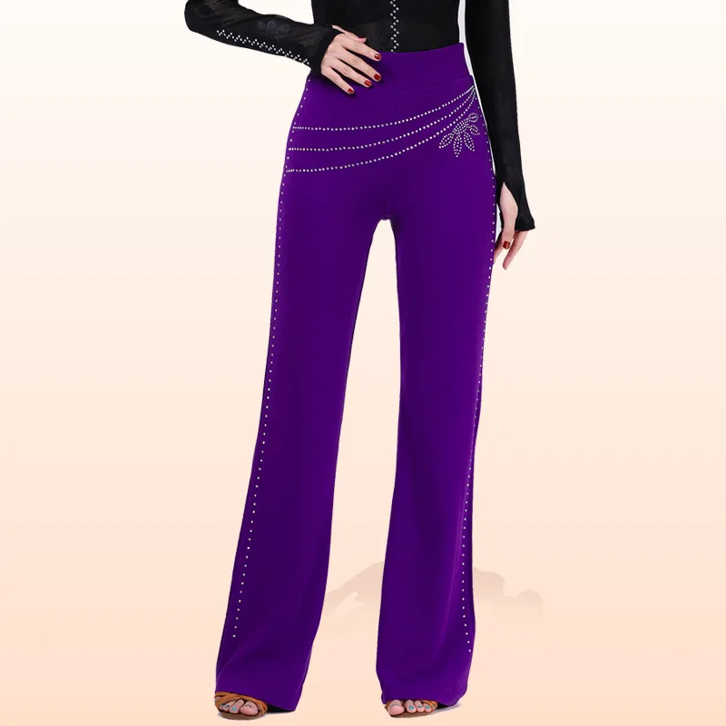 

Women High Waist Latin Dance Pants Rhinestone Jiteba Sailor Dance Pants Modern Dance Practice Ballroom Performance Costume Samba