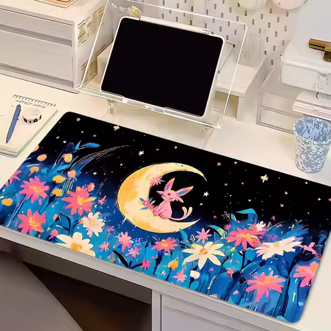 Mouse Pad Computer Kawaii Flower Keyboard Pad P-pokemonS Anime Gaming Accessories Table E-eevee Moon Gamer Desktop Mat Mousepad