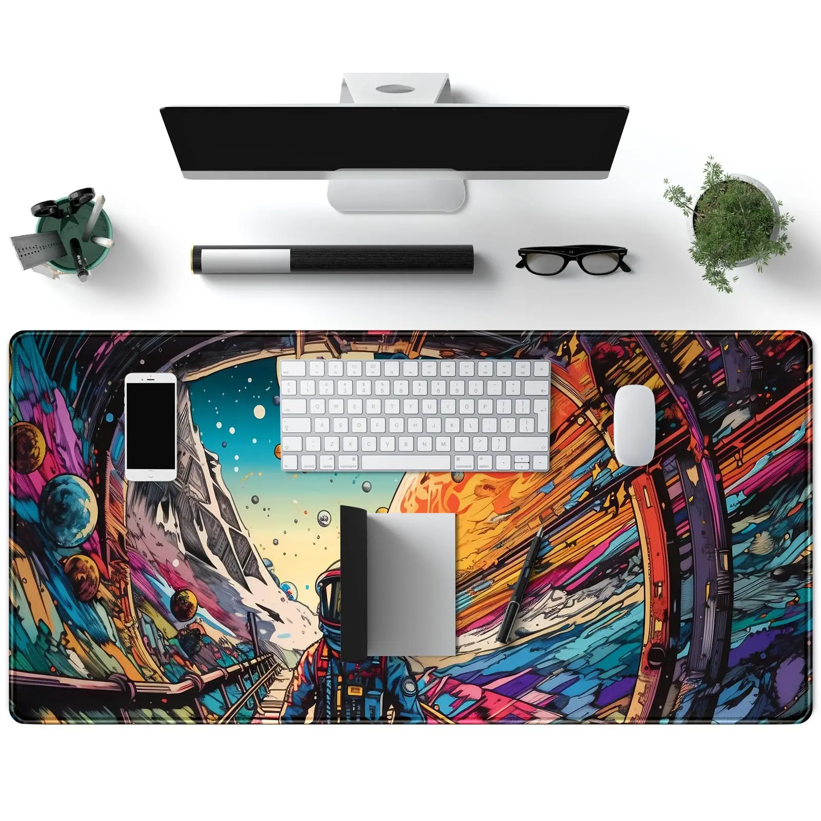 Strange Planet Deskmat Space Scene Large Gaming Mouse Pad Anime Desk Pad Mousepad Futuristic Spaceship Cosmic Adventure Mousemat