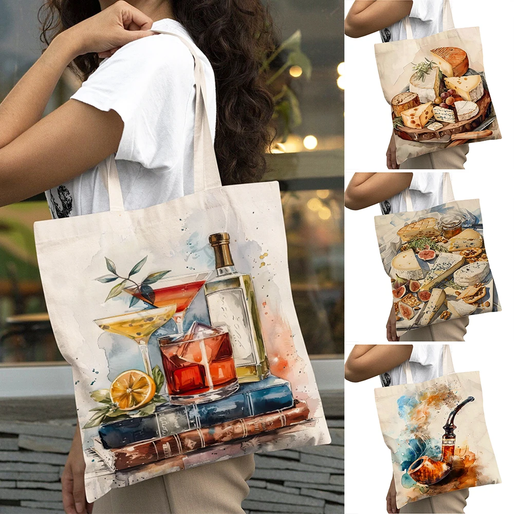 

Vintage Graffiti Whiskey Moments Travel Women Shopper Bag Big Capacity Girl Shoulder Tote Handbag Lady Shopping Bags 40x45cm