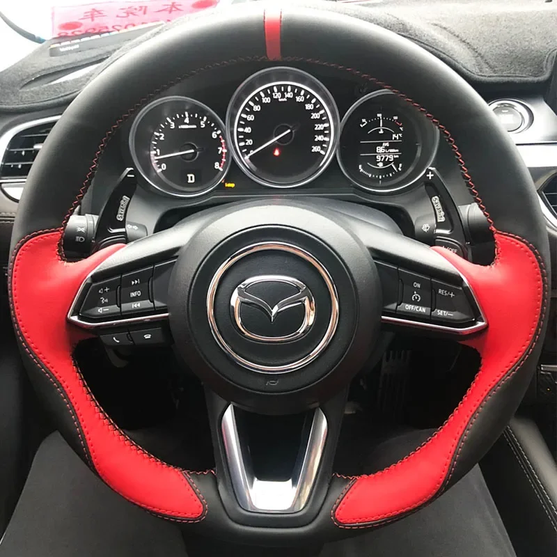 DIY Leather Car Steering Wheel Covers for Mazda 3 Axela 2017 2018 2019 Mazda 6 Atenza 2017-2019 CX-3 2018-2019 CX-9 CX-5