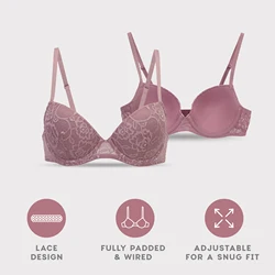 Vanever 1Pcs Women Allover-Lace Padded Wired Bra, Comfy & Breathable Ladies Push Up Bralettes, Underwear & Lingeries for Woman