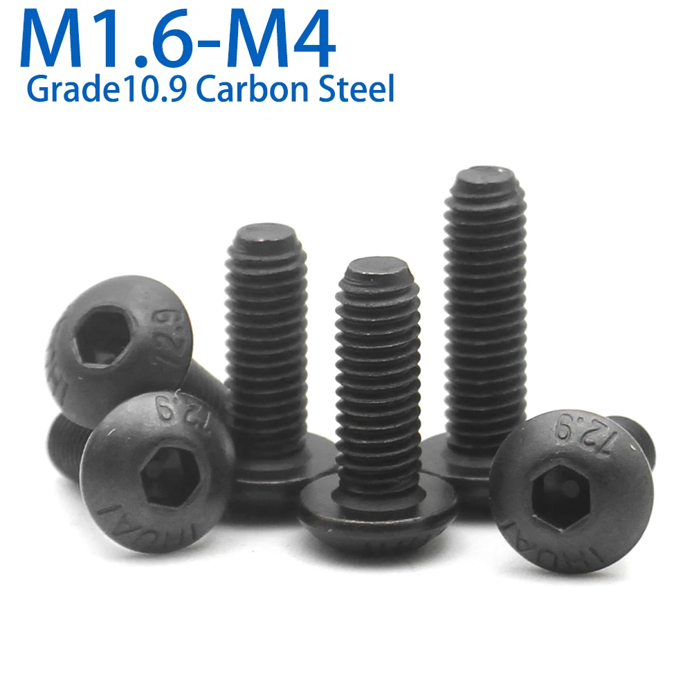 

20/50pcs M1.6 M2 M2.5 M3 M3.5 M4 ISO7380 Grade10.9 Carbon Steel Hexagon Hex Socket Round Head Screw Bolt Fasteners Length=3-50mm