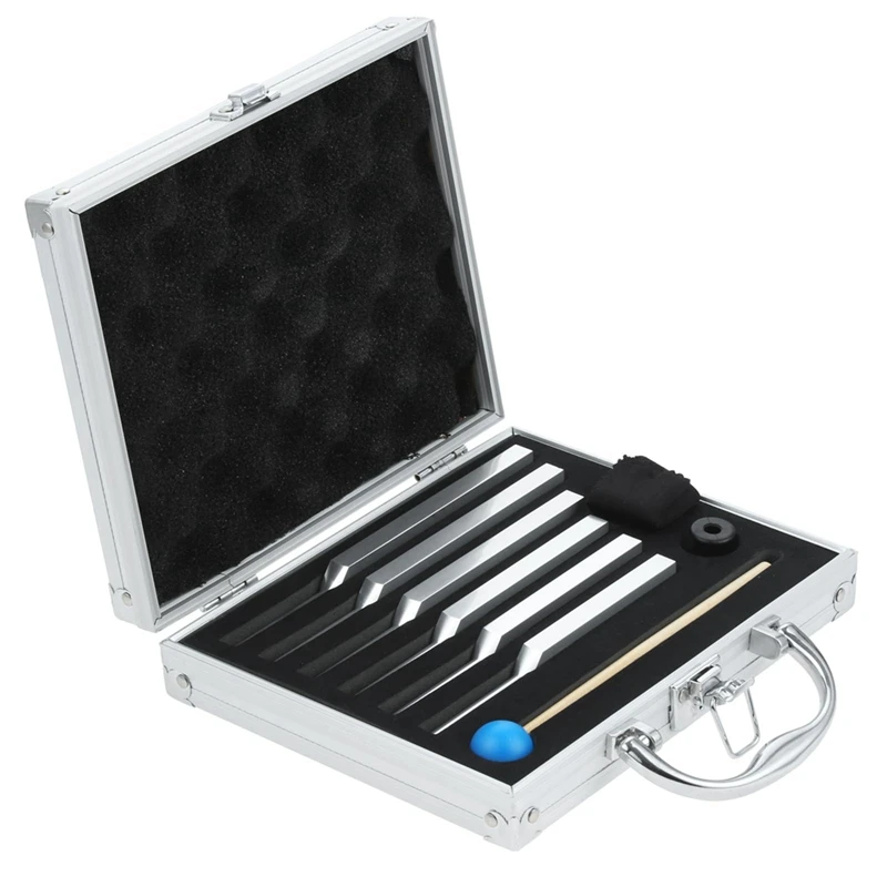 Set Of 6 Tuning Fork  (UT 396Hz, RE 417Hz, MI 528Hz, SOL 639HZ, FA741HZ, LA 852HZ) Silver With Wooden Hammer And Storage Bag