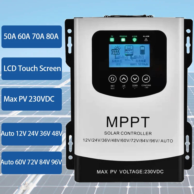 MPPT 230VDC 50A 60A 80A Solar Charge Controller 12V 24V 48V 60V 72V 96V Solar Panel Ship From EU For Lifepo4 Lithium Lead Acid