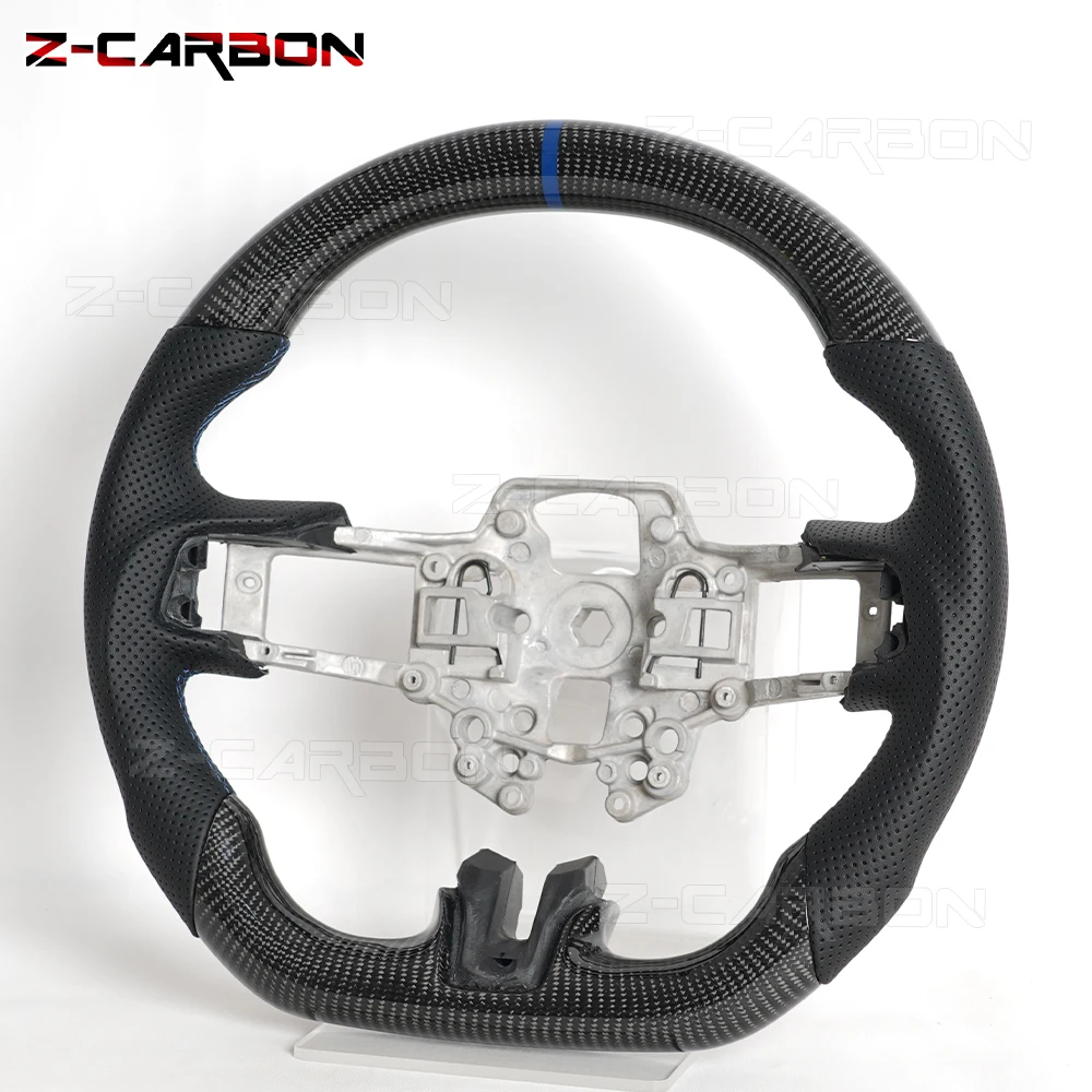 

Carbon Fiber Steering Wheel For Ford Mustang GT GT300 2015 2016 2017 Sport Wheel Black Perforated Leather Blue Stripe Customized
