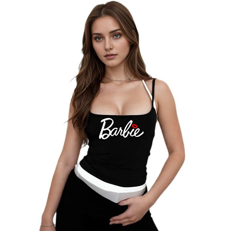 Sexy Slim Summer Short Barbie Vest Girls Halter Fake Two-piece European American Backless Low-neck Top T-shirt Women's Clothing