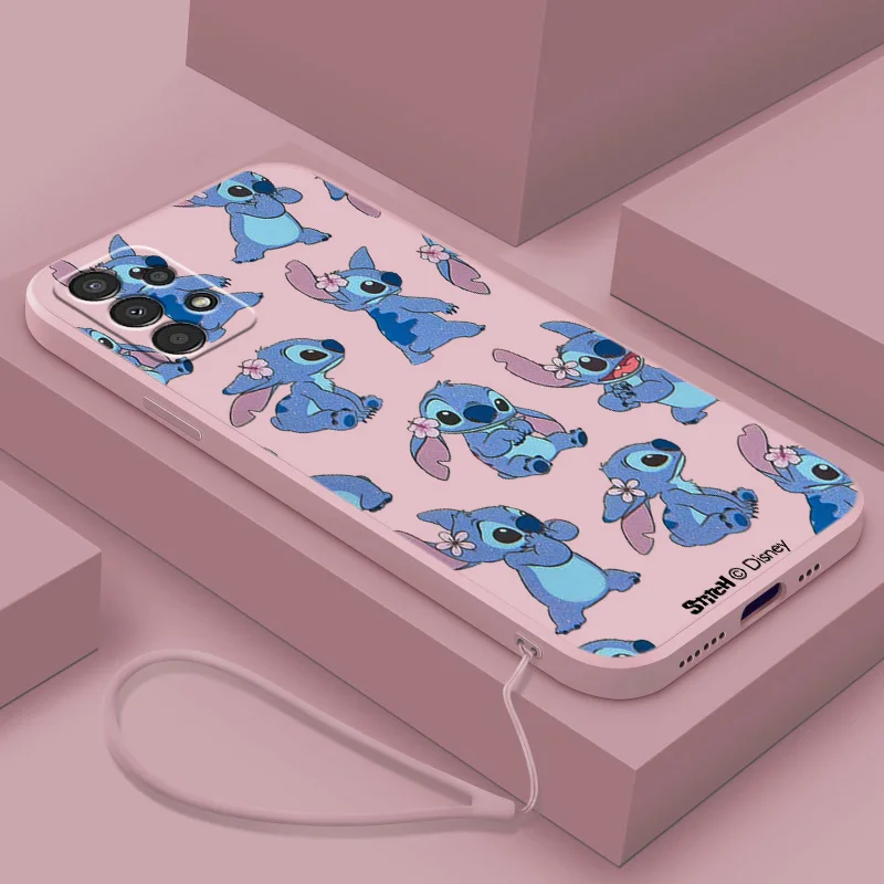 Stitch The Baby Disney Phone Case For Samsung Note 8 9 10 20 Plus Lite Ultra A32 A52 A52S A72 A02 A22 Lite Liquid Rope Cover