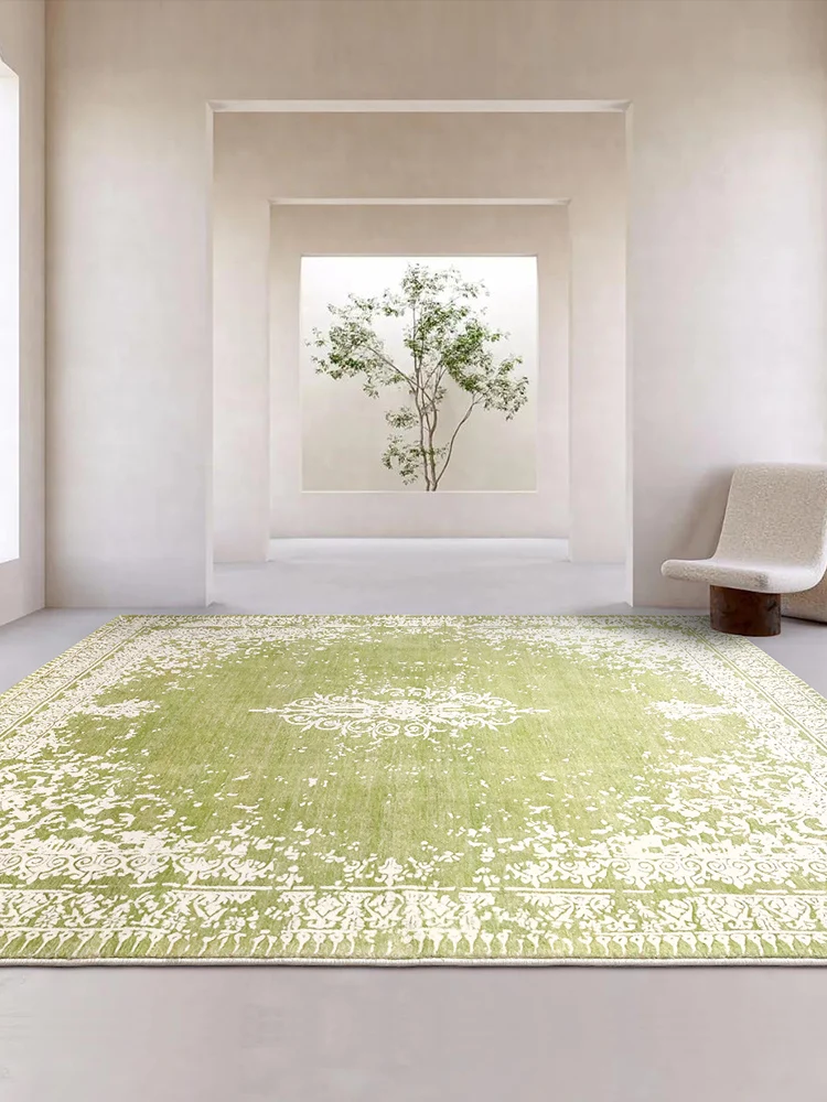 Retro Light Green Living Room Carpet Persian Rug Ins Vintage Bedroom Carpet American Bedside Floor Mat Fluffy Soft Girl Room Rug