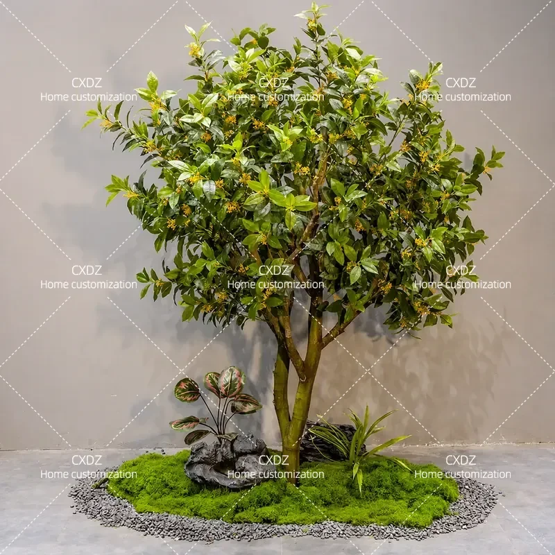 Custom Simulated Osmanthus Tree Indoor Outdoor Floor to Ceiling Landscape Green Plant Hotel Lobby Decorative Bionic Tree